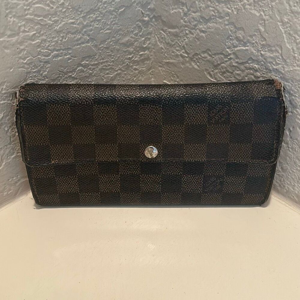 Louis Vuitton Damier Ebene Sarah Wallet Brown Checkered Longline Iconic Luxury - Picture 1 of 10